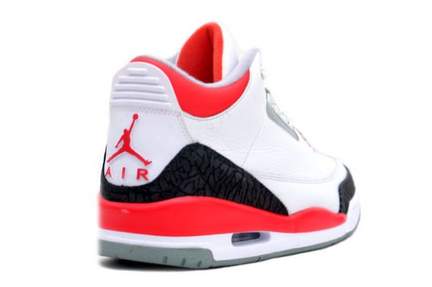 Classic Air Jordan 3 White Fire Red Cement Grey Shoes - Click Image to Close