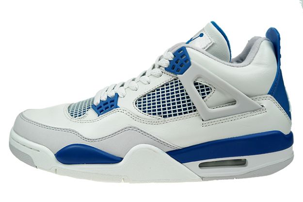 classic air jordan 4 retro white military blue neutral grey shoes - Click Image to Close