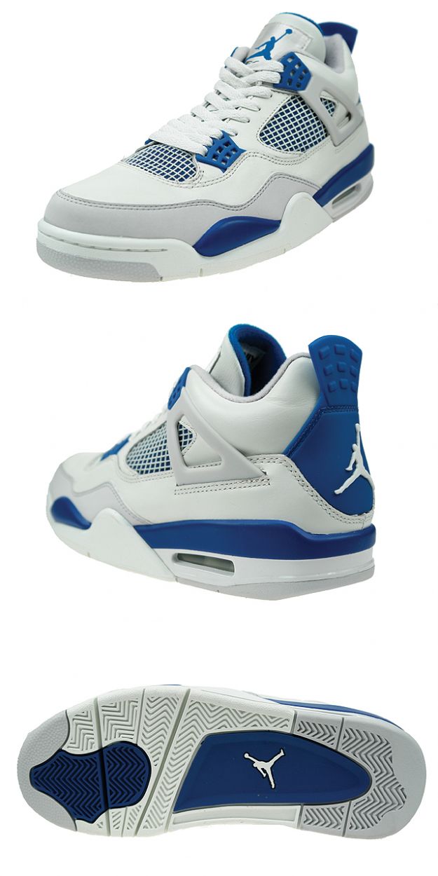 classic air jordan 4 retro white military blue neutral grey shoes