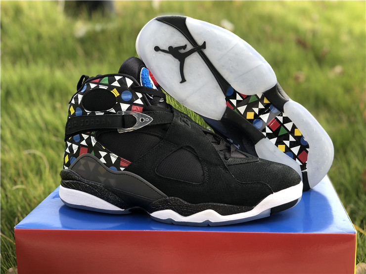 men shoes New Air jordan 8 quai 54 black white multi color shoes - Click Image to Close